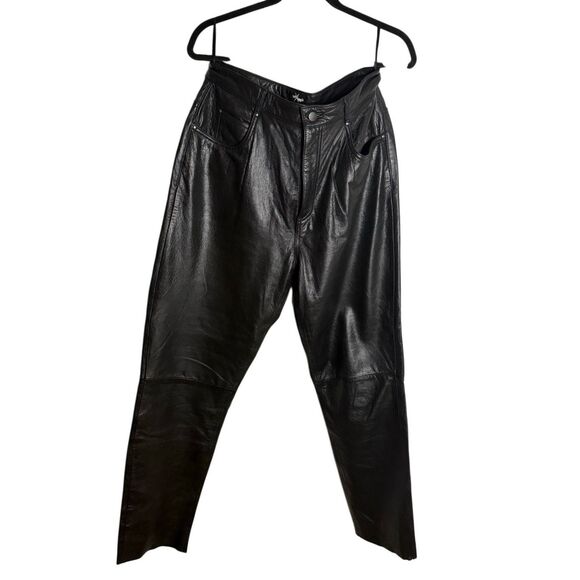 Wilsons Maxima Black Genuine Leather Pants Biker Rock Heavy Lined Womens SZ 16 - Picture 1 of 5